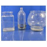 Vintage Glass Trio: Jar, Bottle, & Fish Bowl