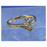 14K Gold Aquamarine Pear Cut Solitaire Ring