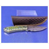 Damascus Steel Knife with Green Layered Handle