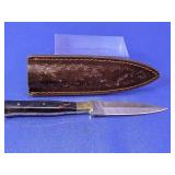 Damascus Steel Boot Knife with Leather Sheath