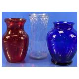 Assorted Trio of Colorful Glass Vases