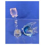 (2) Crystal Glass Figurines  Fish & Rose Stem Set