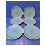 (6)Light Blue Glazed Ceramic Plates Lot