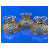 (3) Amber Glass Ruffled Lamp Shades