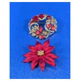 (2) Vintage Red Floral Brooches