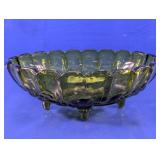 (1) Green Pressed Glass Footed Bowl