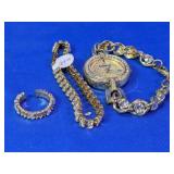Rhinestone Watch Bracelet And Jewelry Set