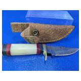 Damascus Steel Hunting Knife with Bone Handle