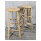 (2)Natural Wood Bar Stools Duo