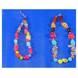 (2) Multicolor Beaded Stone Necklaces
