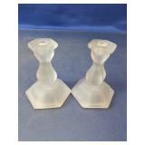 (2)Frosted Hexagonal Glass Candlestick Duo