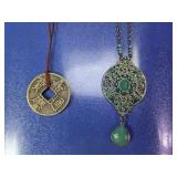 Boho Green Medallion & Chinese Coin Necklaces