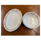 Fine China Floral Serving Bowl & Oval Platter