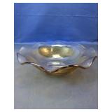 Etched Amethyst Glass Ruffled Bowl