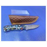 Mosaic Damascus Steel Fixed Blade EDC Knife