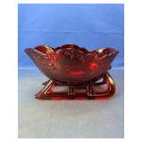 Vintage Ruby Red Glass Sleigh Candy Dish