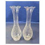 (2)Style Crackle Glass Bud Vases Duo