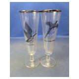 (2)Libbey Game Bird Footed Pilsner Glasses Duo