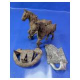 Antique Metal Horse Team, Calf Weaner & Wall Hook