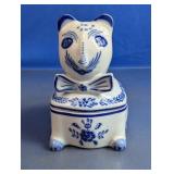 Hand-Painted Portuguese Blue & White Cat Box