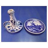 (2)Delft Blue Ceramic Candle Holder & Mini Plate