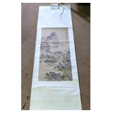 Large Vintage Asian Landscape Silk Wall Scroll