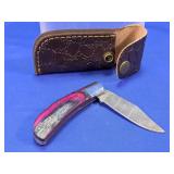 Decorative Folding Knife With Leather Sheath