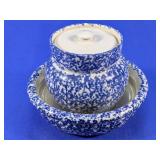 Casey Pottery Blue Spongeware Votive Holder