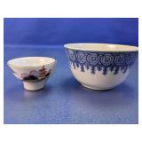 (2)Blue & White Bowl and Miniature Tea Cup