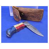 Decorative Folding Knife With Leather Sheath