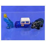 (3) Glass Figurines Set - Parrot & More