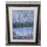 Framed Tranquil Lakeside Landscape Art