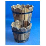 (2) Wooden Rustic Planter Buckets