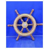 (1) Wooden & Brass Ship Wheel Decor