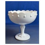 Vintage White Milk Glass Scalloped Compote Bowl