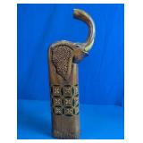 Tall Wood & Brass Inlay Elephant Sculpture