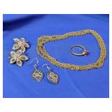 Assorted Gold Tone Jewelry Necklace Earrings Ring