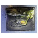 Black Leather Bi-Fold Wallet w/ Graphic