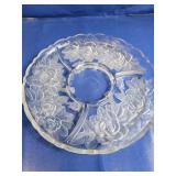 Clear Pressed Glass Floral Divided Serving Dish