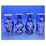 (4) Blue & White Glass Mini Vases