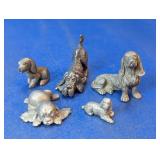Vintage Miniature Pewter Dog Figurine Set