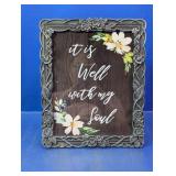 Metal Floral "It Is Well" Picture Frame