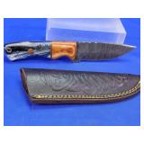 Custom Damascus Hunting Knife w/ Sheath