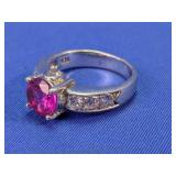 Sterling-Style Ring w/ Pink & Clear Stones