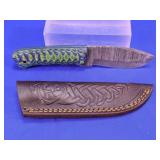 Damascus-Style Fixed Blade Knife Green Handle