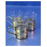 (3) Glass Cups with Metal Holders
