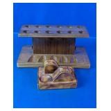 (2) Wooden & Leather Desk Organizer Set