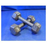 (2)Vintage 5LB Cast Iron Hex Dumbbell Pair