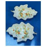 Vintage Leaf-Shaped Porcelain Dishes Floral Design