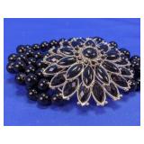 Multi-Strand Black Beaded Flower Bracelet